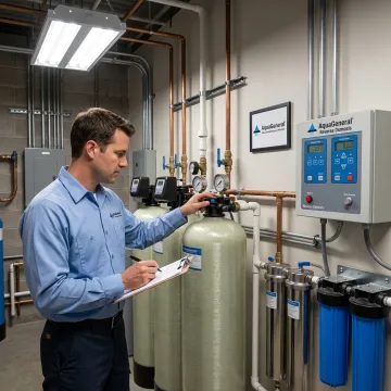 Technician servicing a commercial water treatment system
