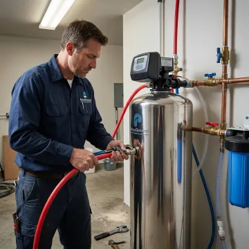 Whole house water filtration system installed in a home