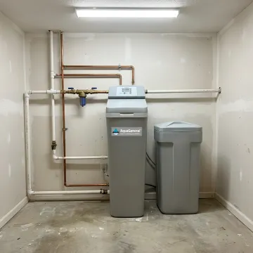 Whole-house water softener system installed in a home