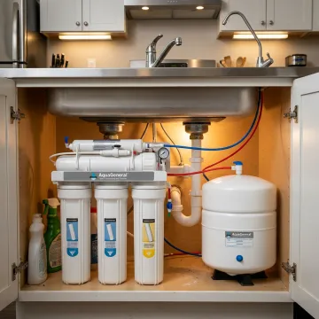 Reverse osmosis water filter under a kitchen sink