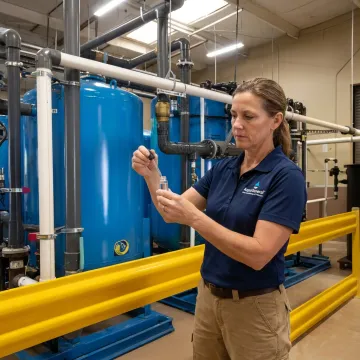 Technician testing water before softener installation