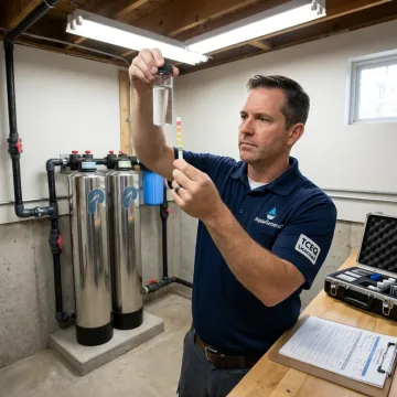 Technician testing water before system installation