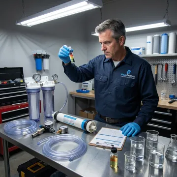 Laboratory water purification system with technician testing water