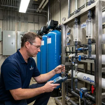 Commercial water treatment technician testing facility water