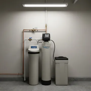 Whole-house water softener installed in a utility room