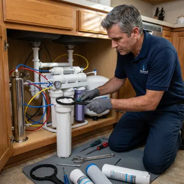 Technician testing a reverse osmosis water purifier