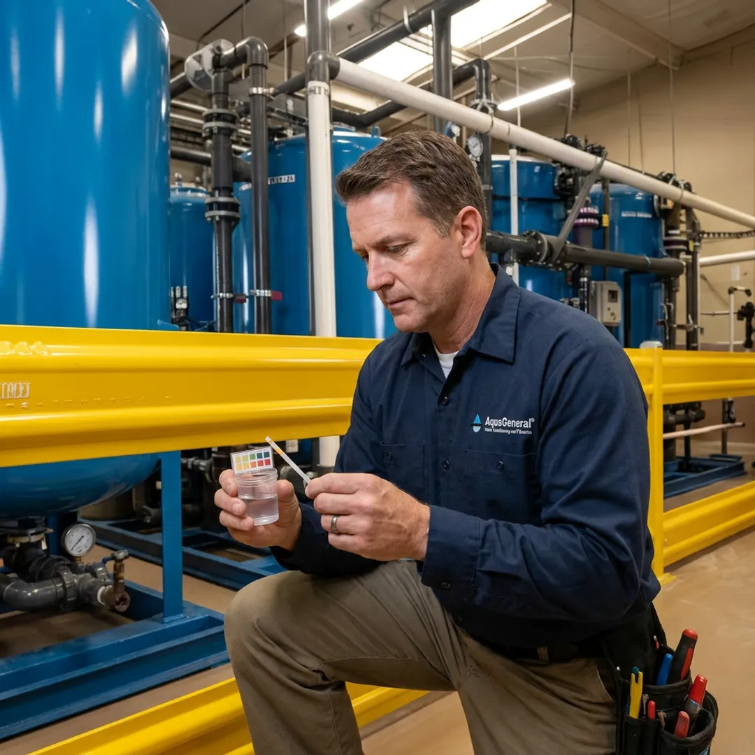 Technician testing commercial facility water