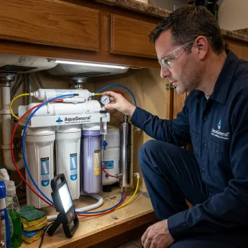Technician testing purified water system