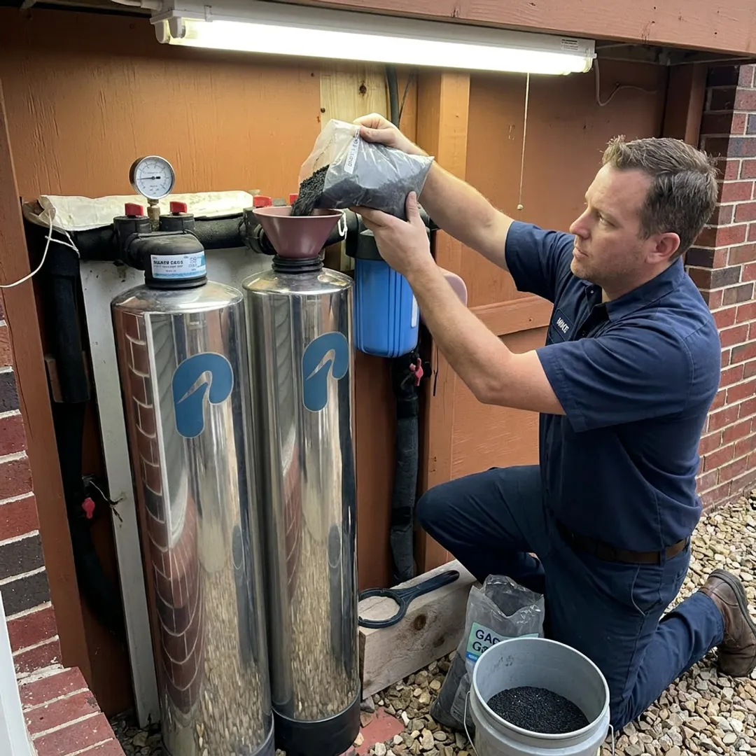 Technician servicing activated carbon filter media