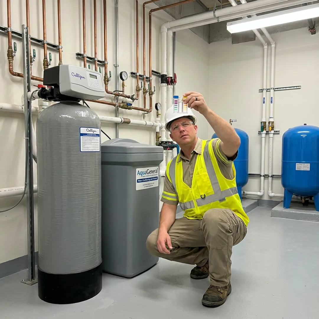 Technician testing water at a commercial facility