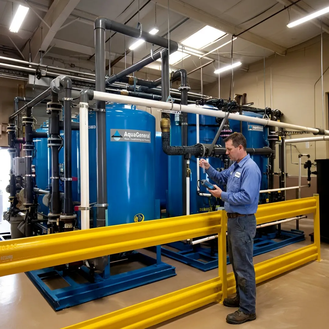 Technician testing industrial facility water