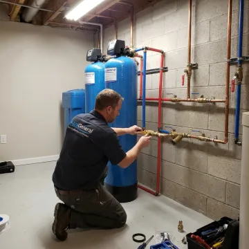 Water filtration system installation by a technician