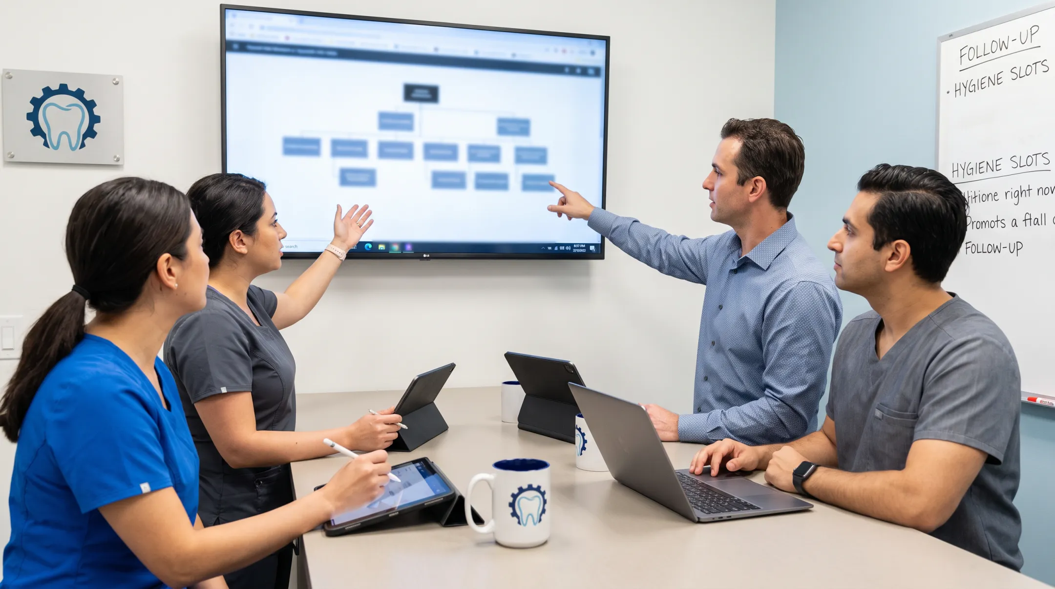 Dental operations team using Morning Huddle workflow recommendations