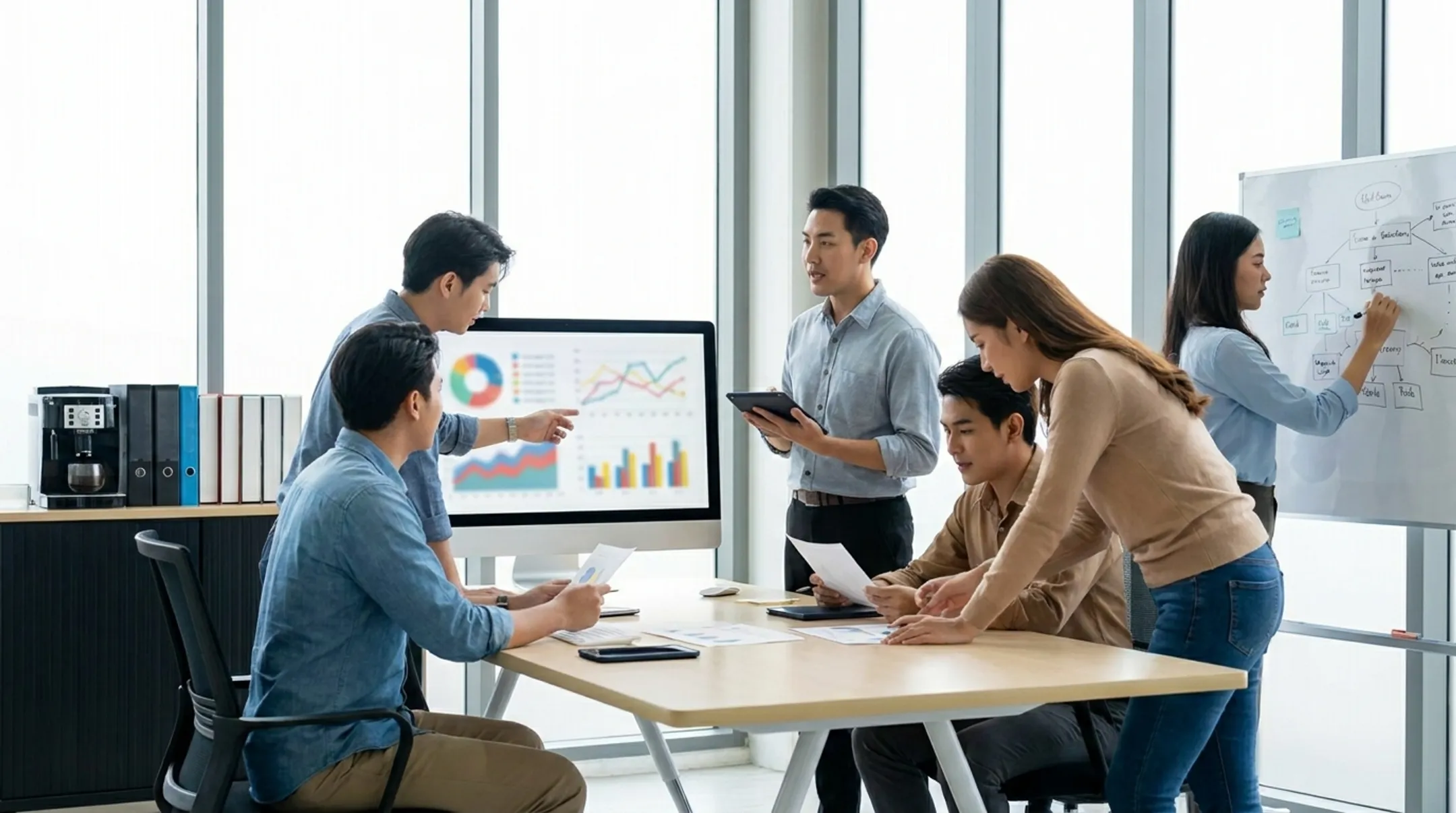 Dental operations team reviewing Aria revenue analytics insights together
