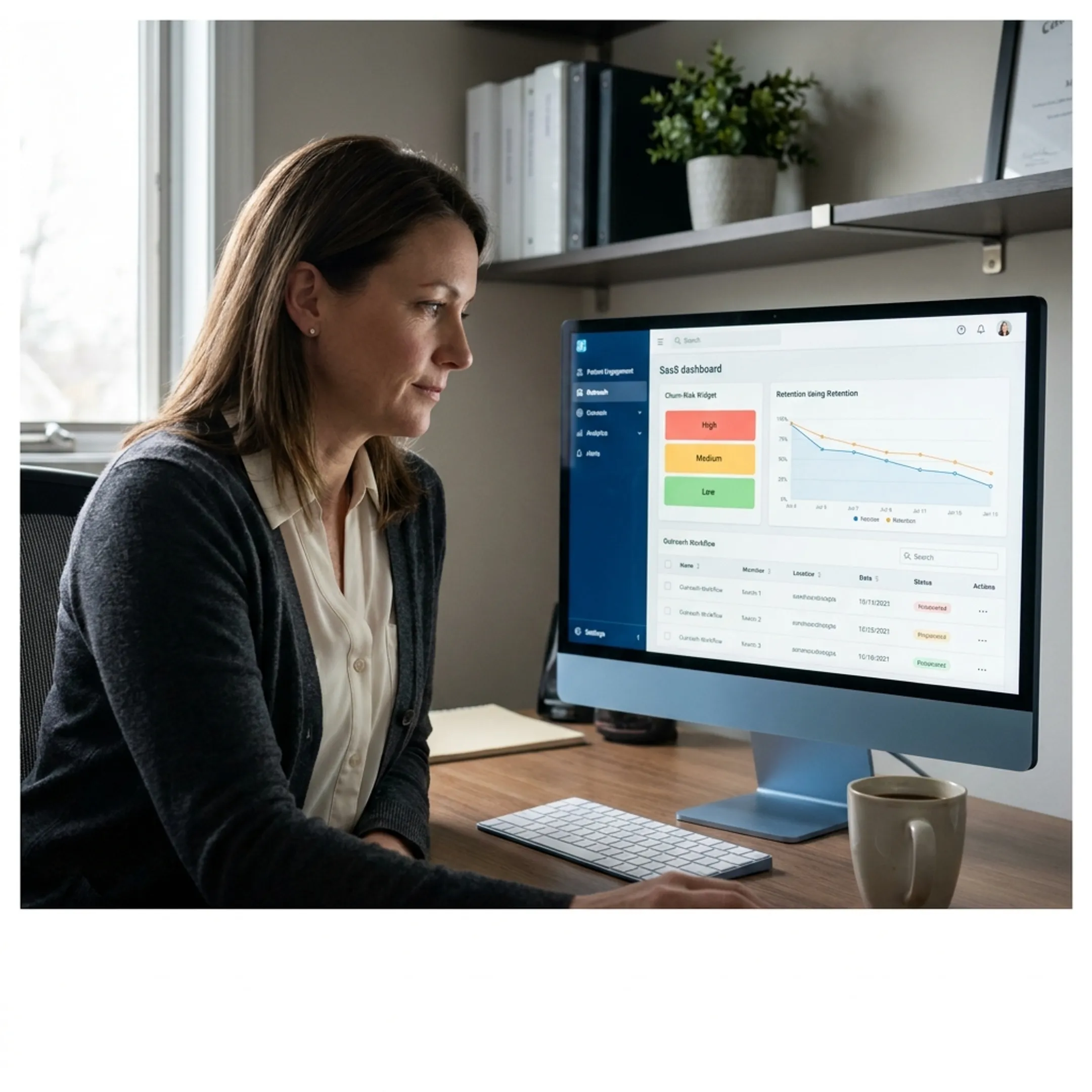 Dental operations manager reviewing connected patient engagement and retention insights