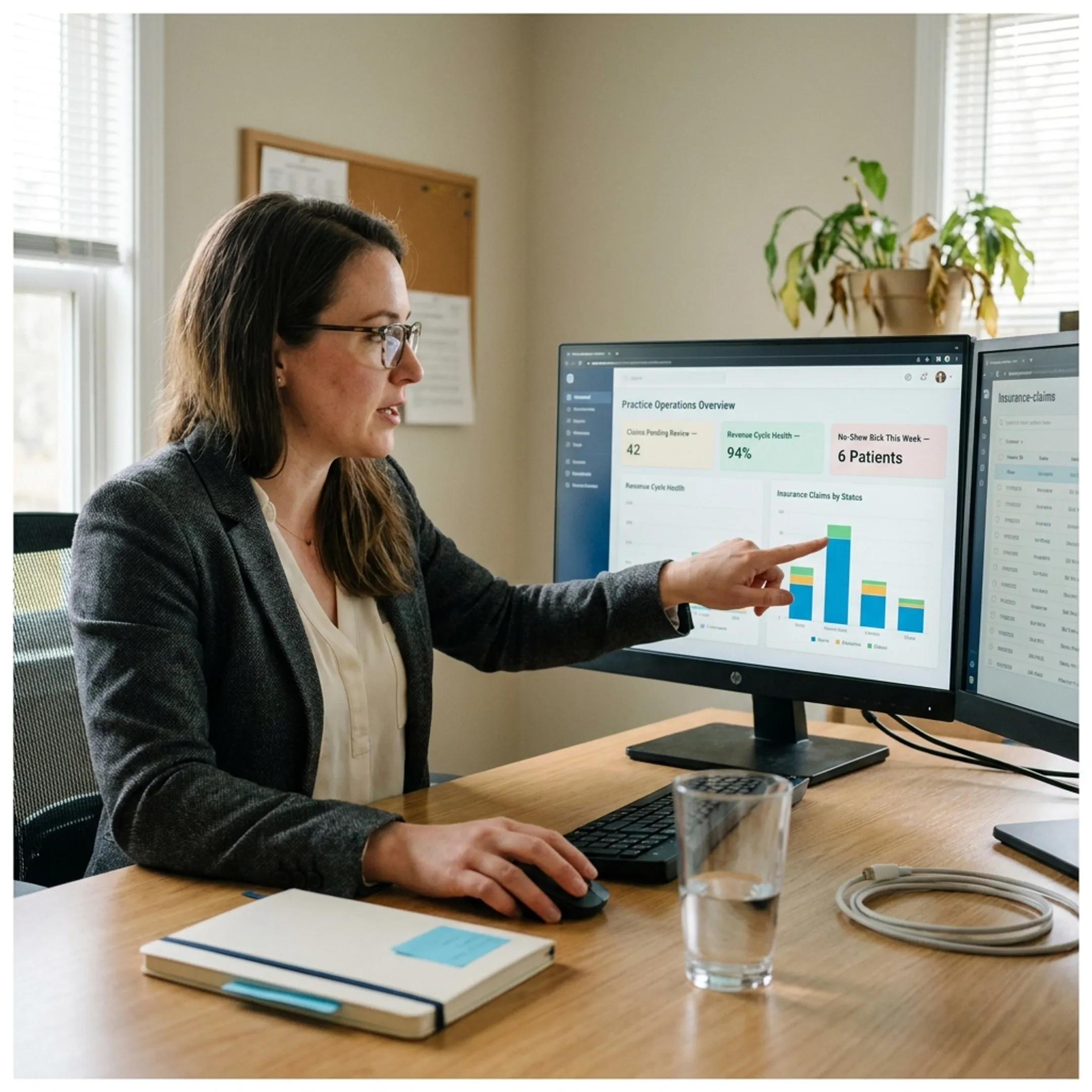 Dental operations professional using an intelligent platform to review connected insurance information