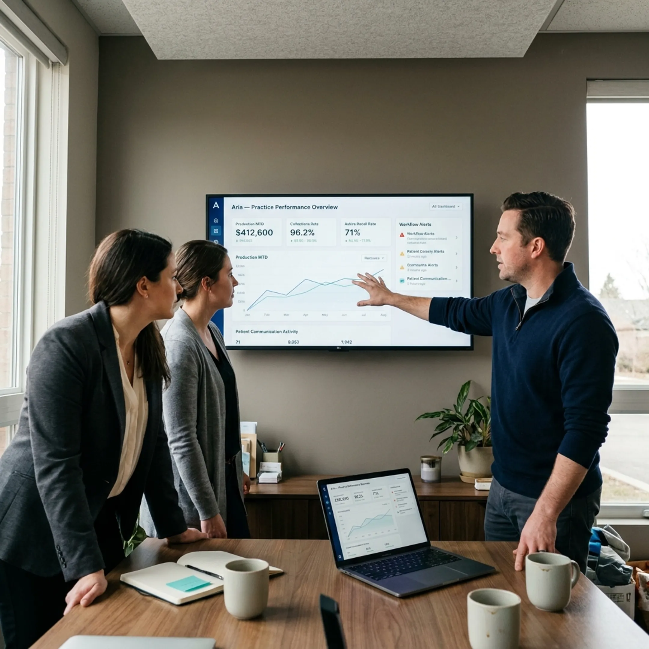 DSO leadership team using connected dental operations software