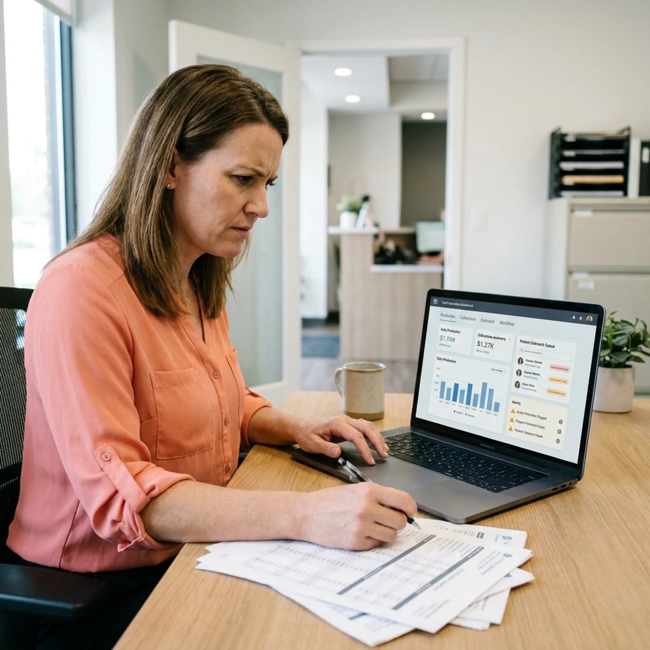 Endodontic practice manager viewing unified operations and workflow insights