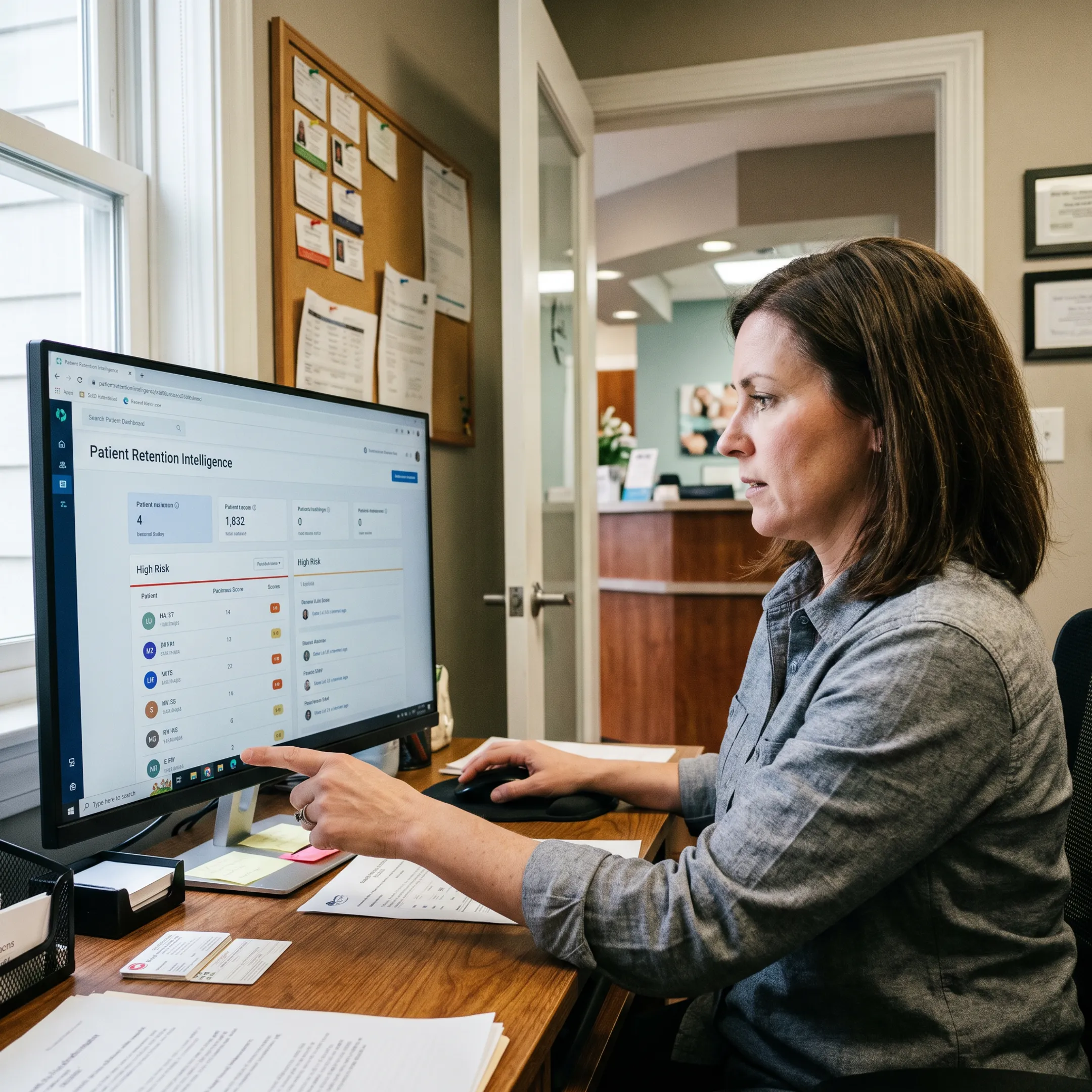 Dental manager reviewing patient retention insights