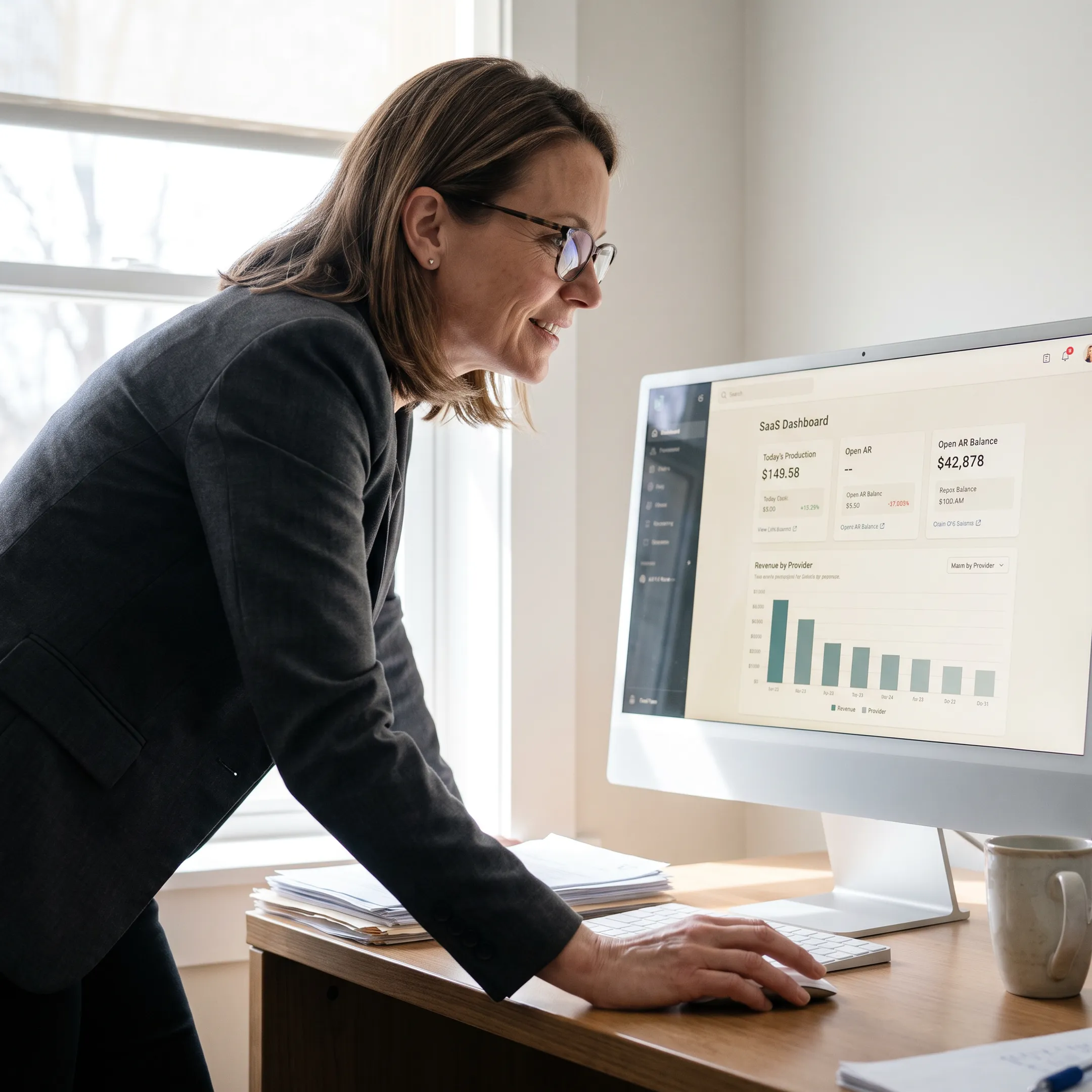 Dental operations leader reviewing connected AI insights and workflow recommendations