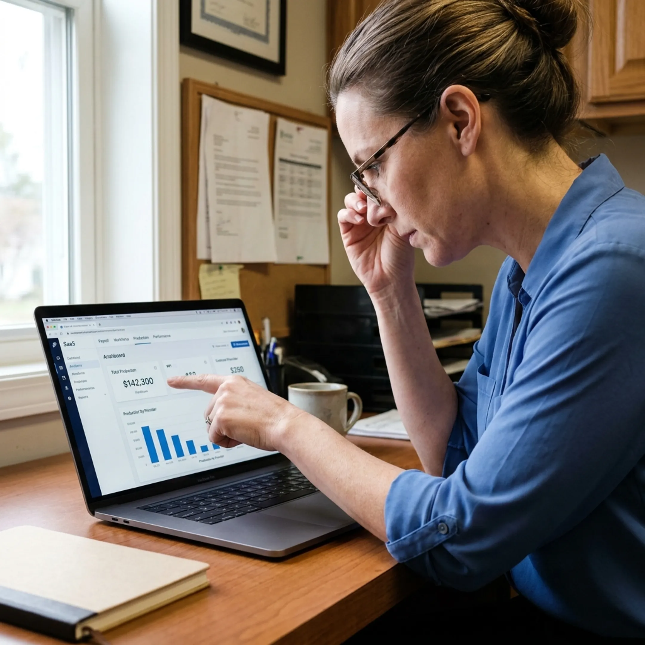 Dental operations leader viewing connected payroll and performance analytics