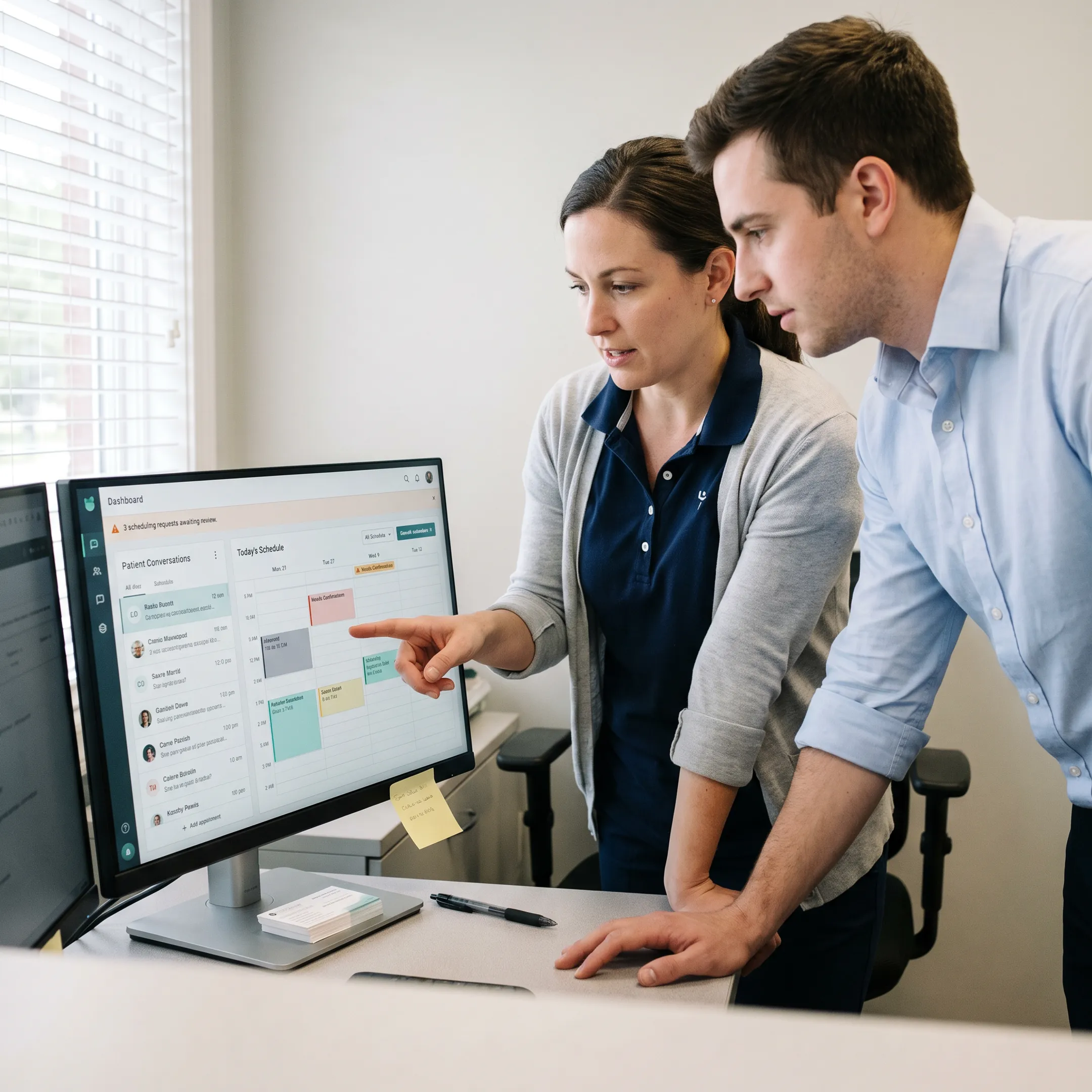 Dental team using connected AI chat and voice tools for patient communication