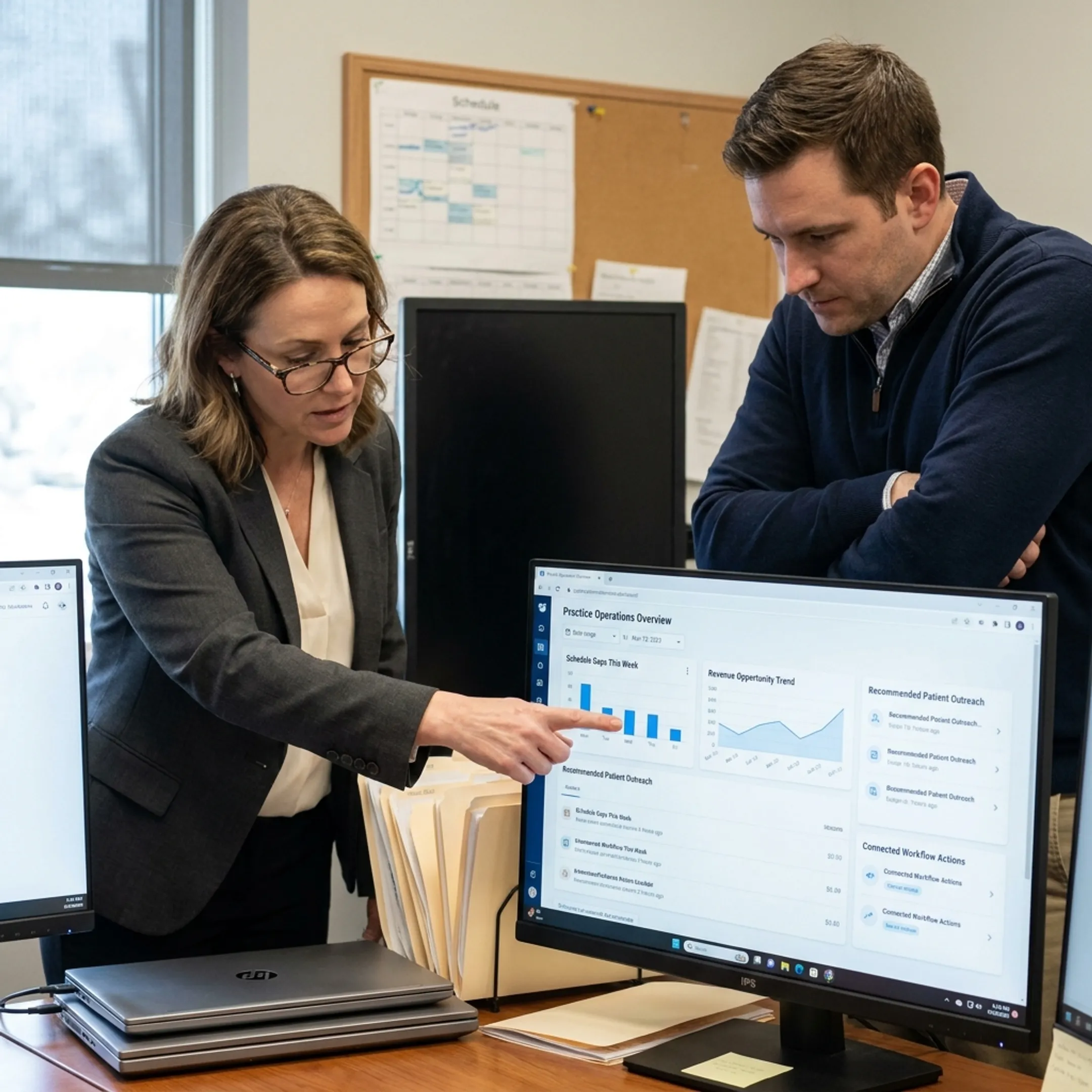 Dental operations team reviewing AI-powered workflow insights
