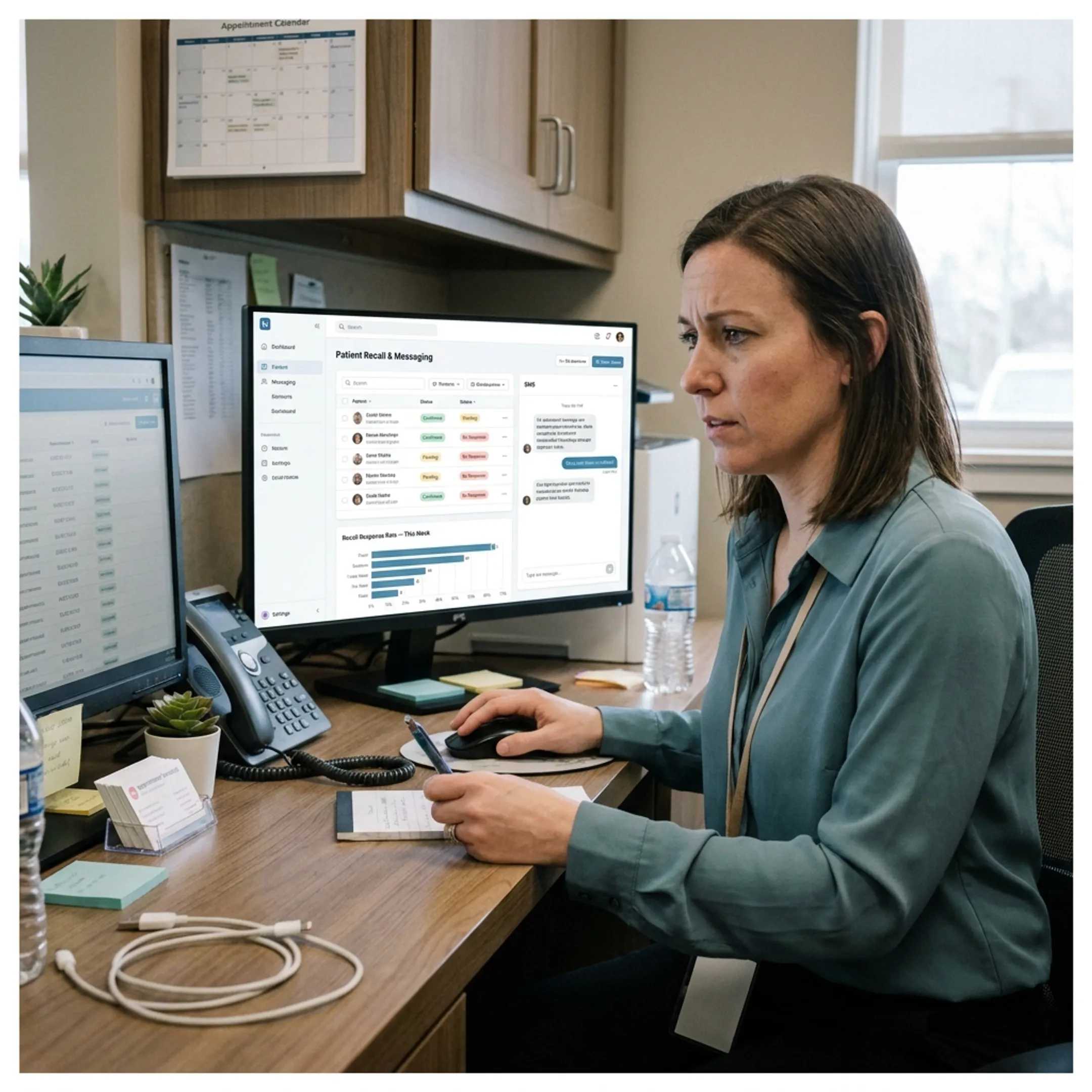 Dental staff managing automated patient text messages