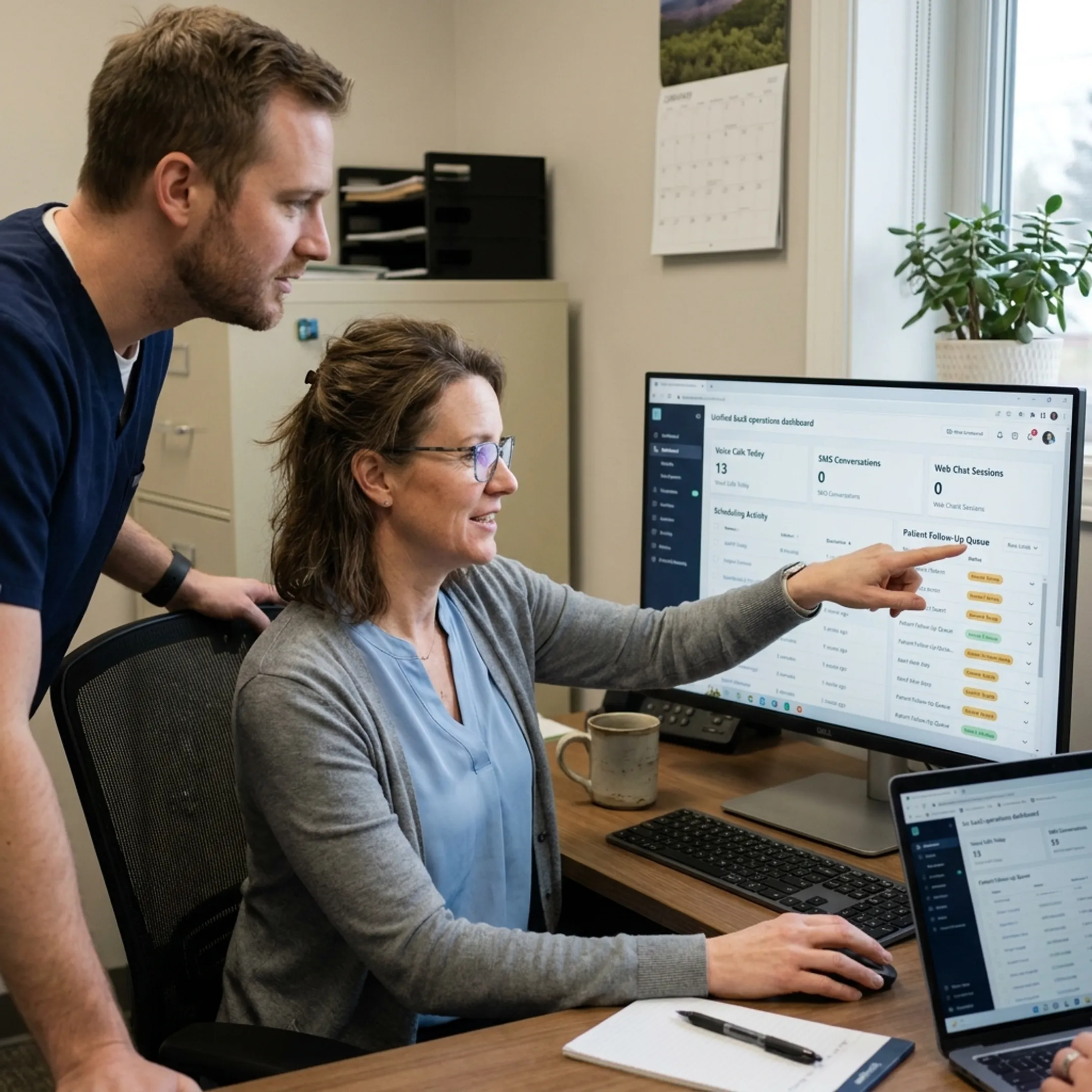 Dental practice team managing connected patient communication tools