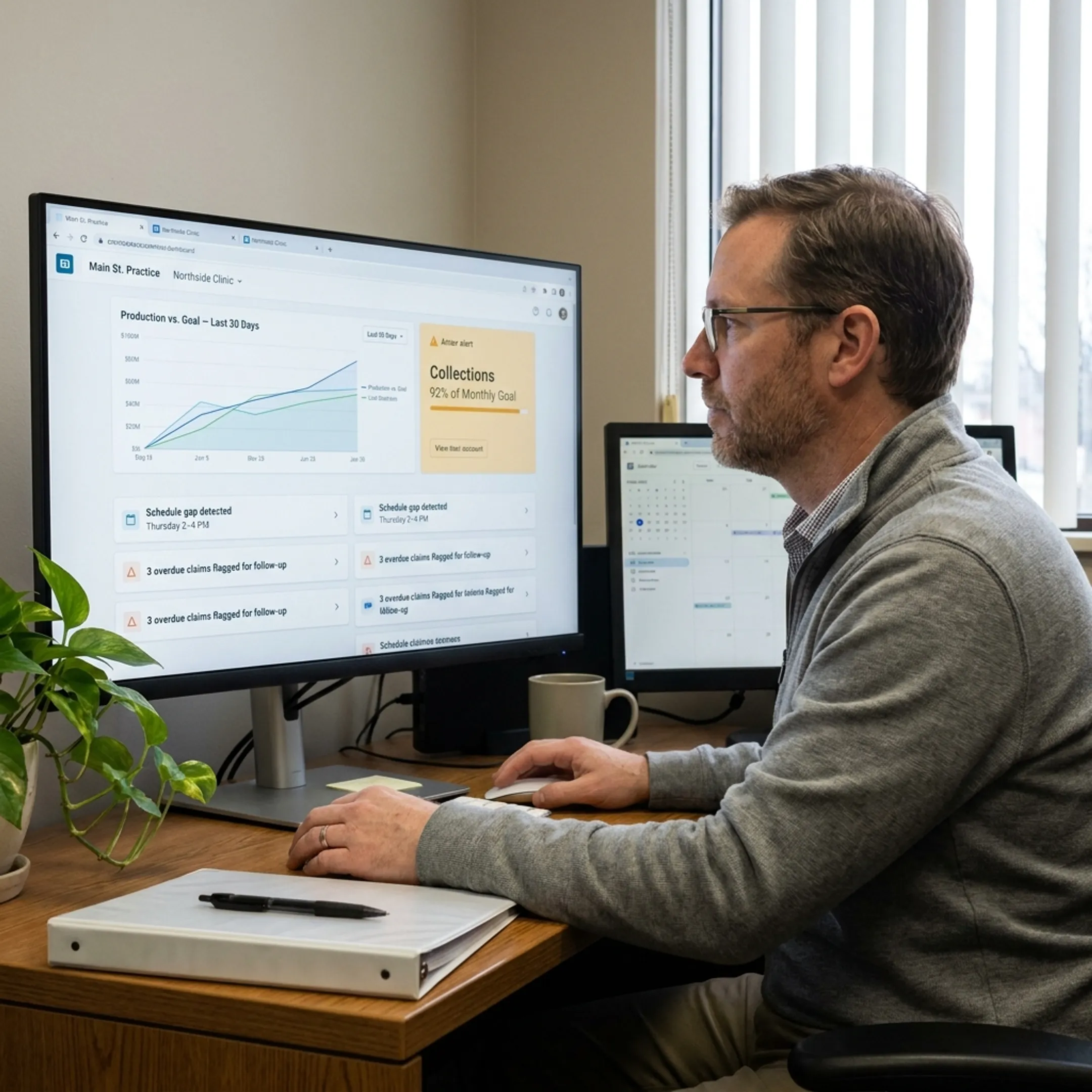 Dental operator using a unified automated dashboard to review practice performance