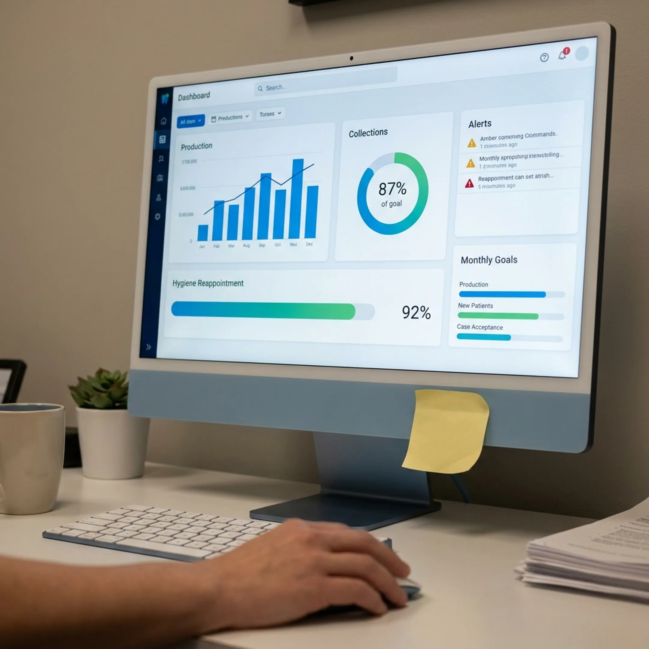 Dental operations dashboard displaying practice performance insights