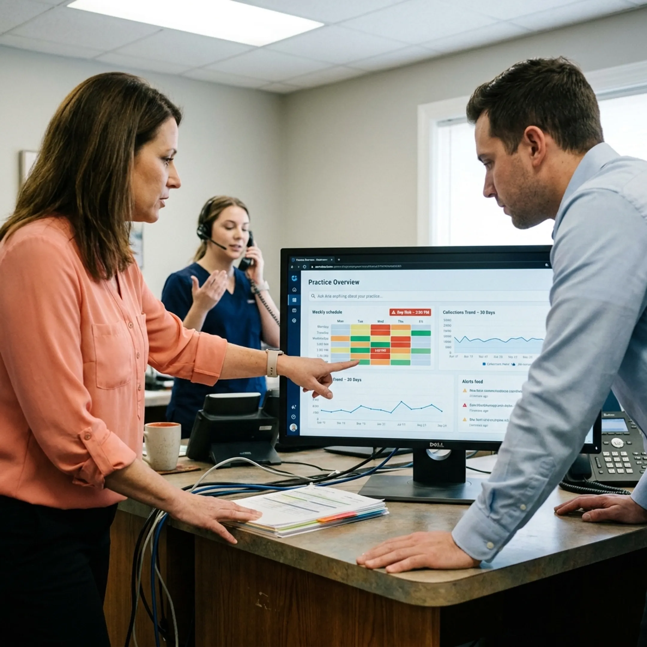 Dental operations team using a unified AI platform to coordinate DSO workflows and patient outreach