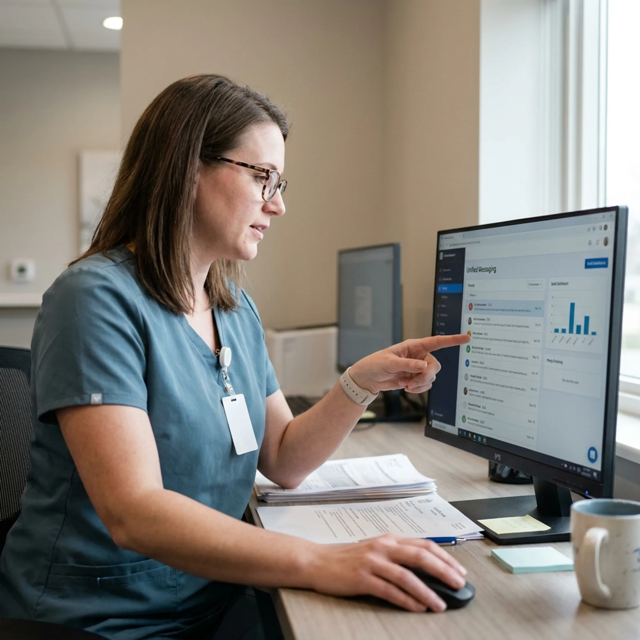 Dental staff coordinating patient outreach through text messaging