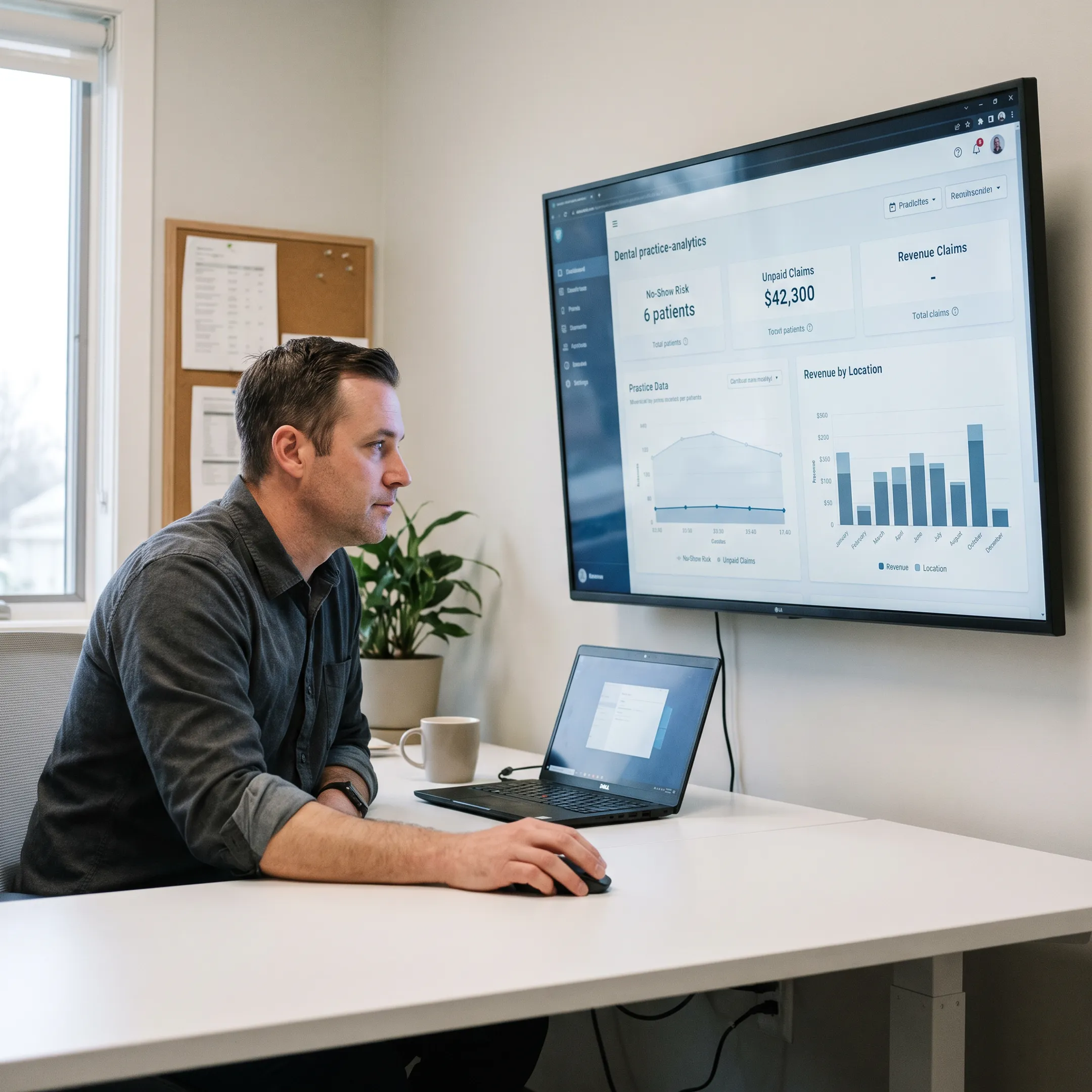 Dental operations leader viewing connected practice analytics and workflow insights