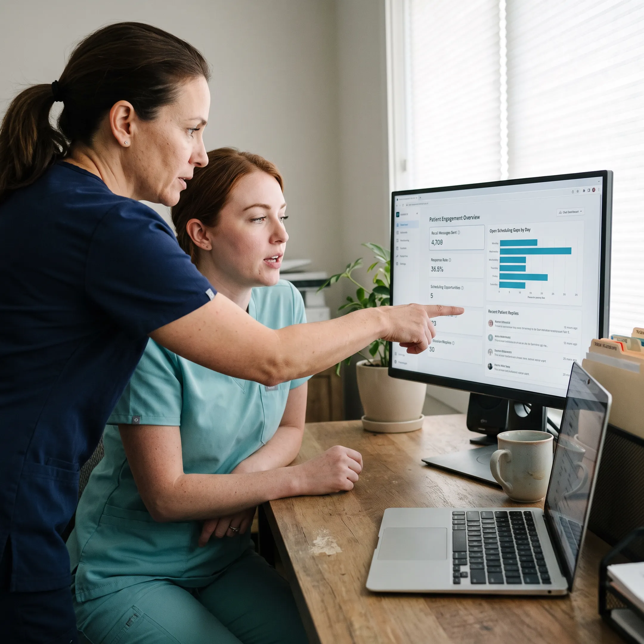 Dental practice team managing automated patient outreach