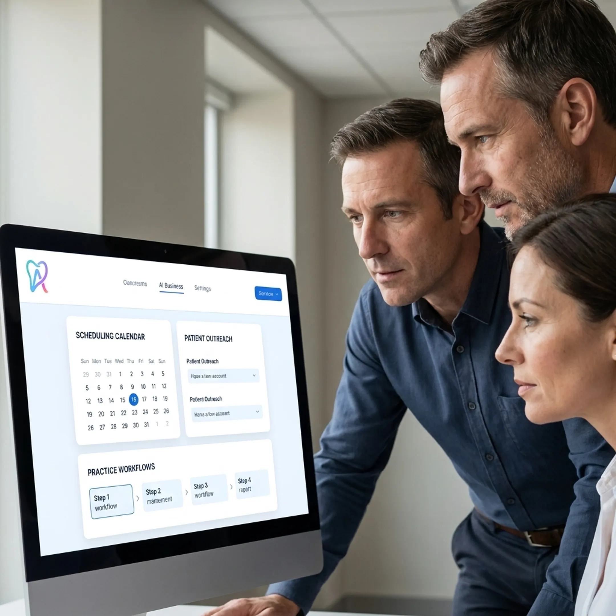 Dental operations team reviewing connected scheduling and patient communication workflows