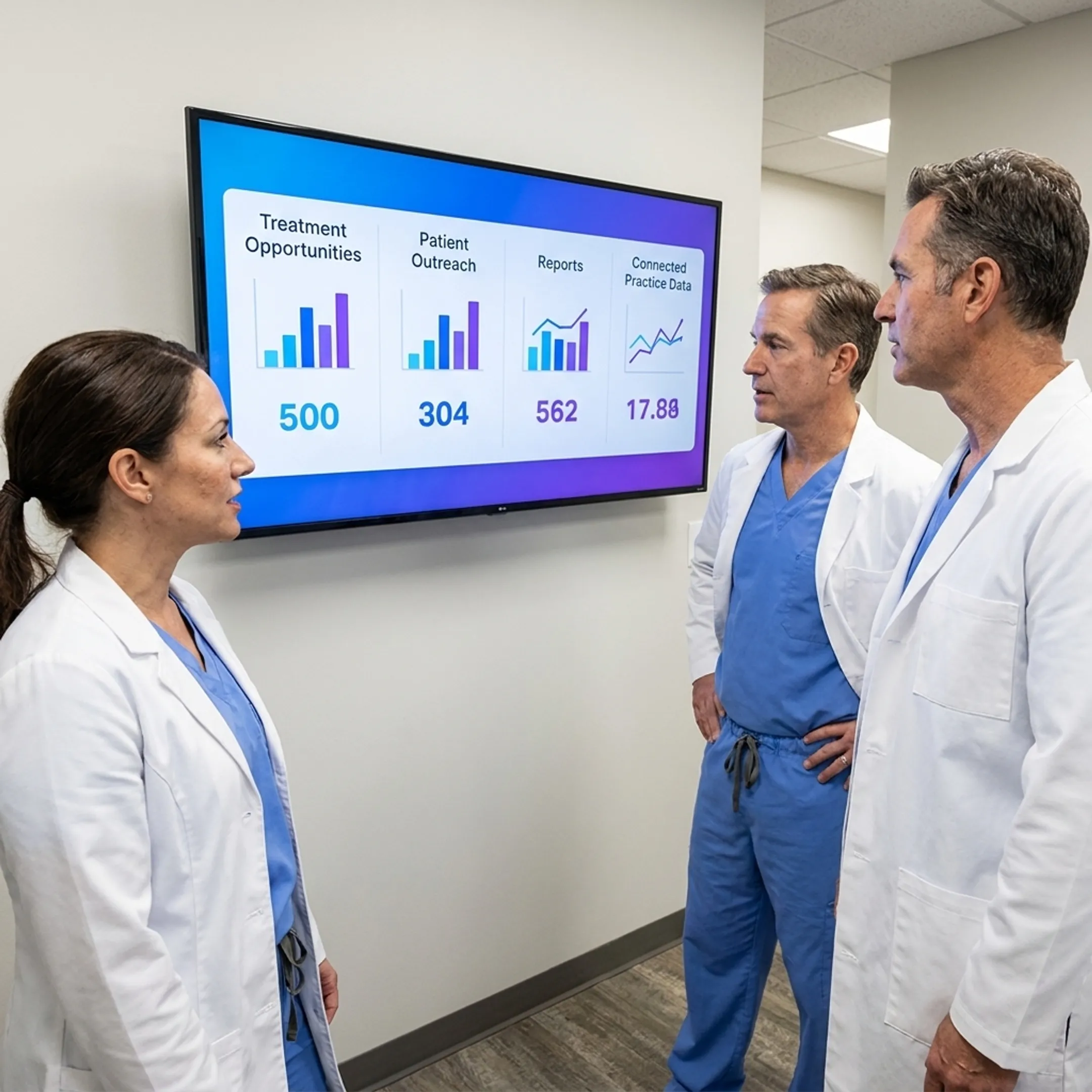 Dental operations team reviewing connected treatment and workflow insights