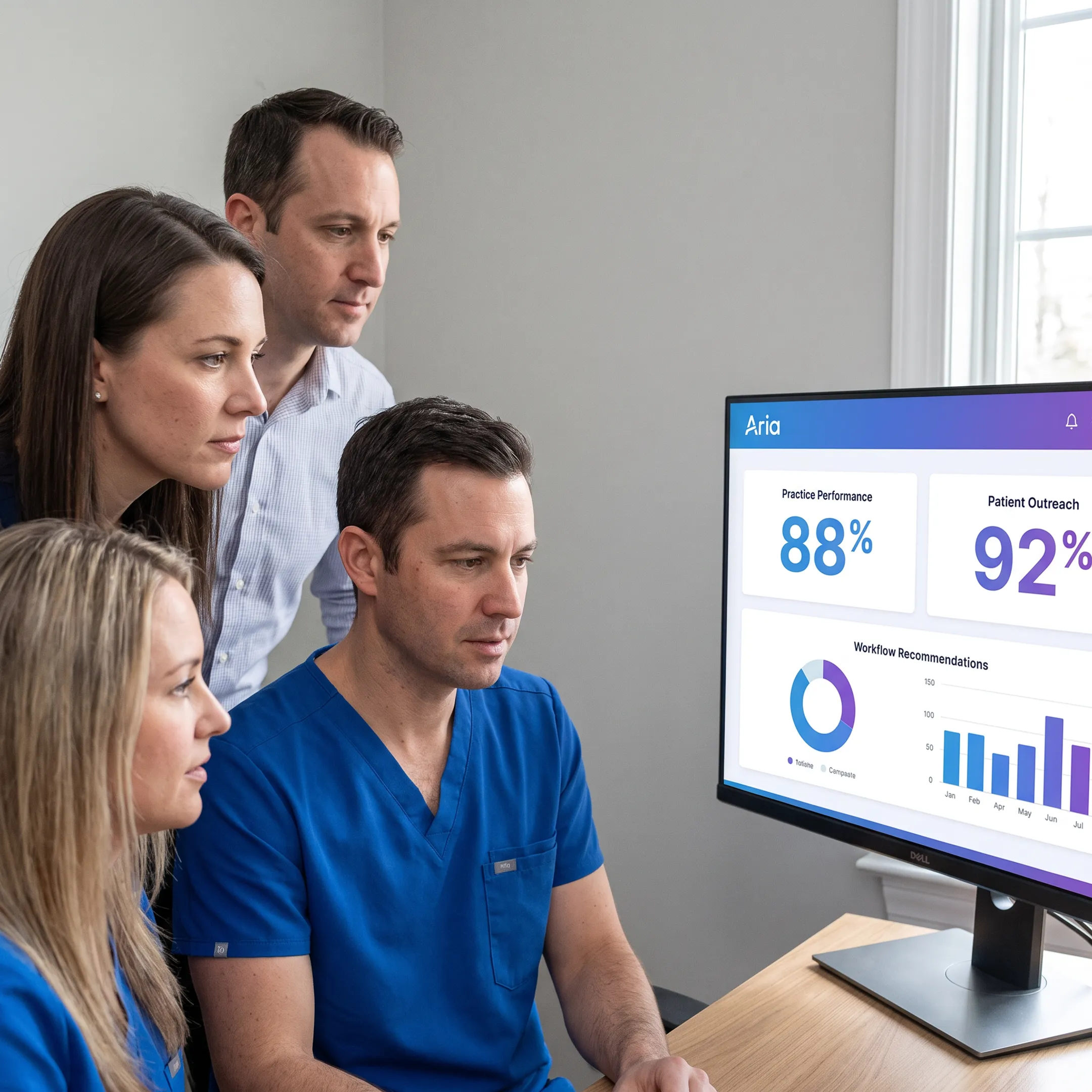 Dental team using connected intelligence to manage practice operations