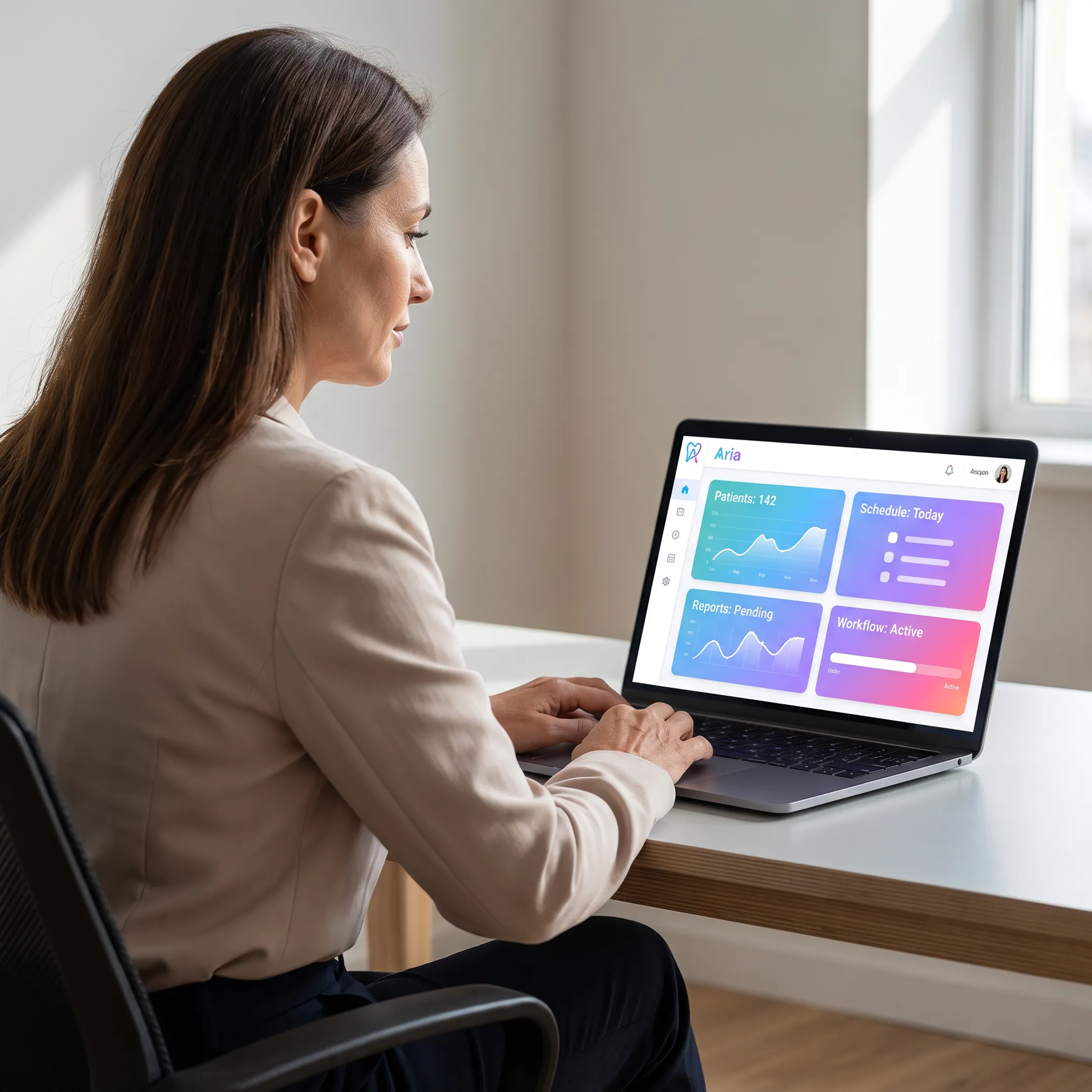 Practice manager viewing connected dental workflow information