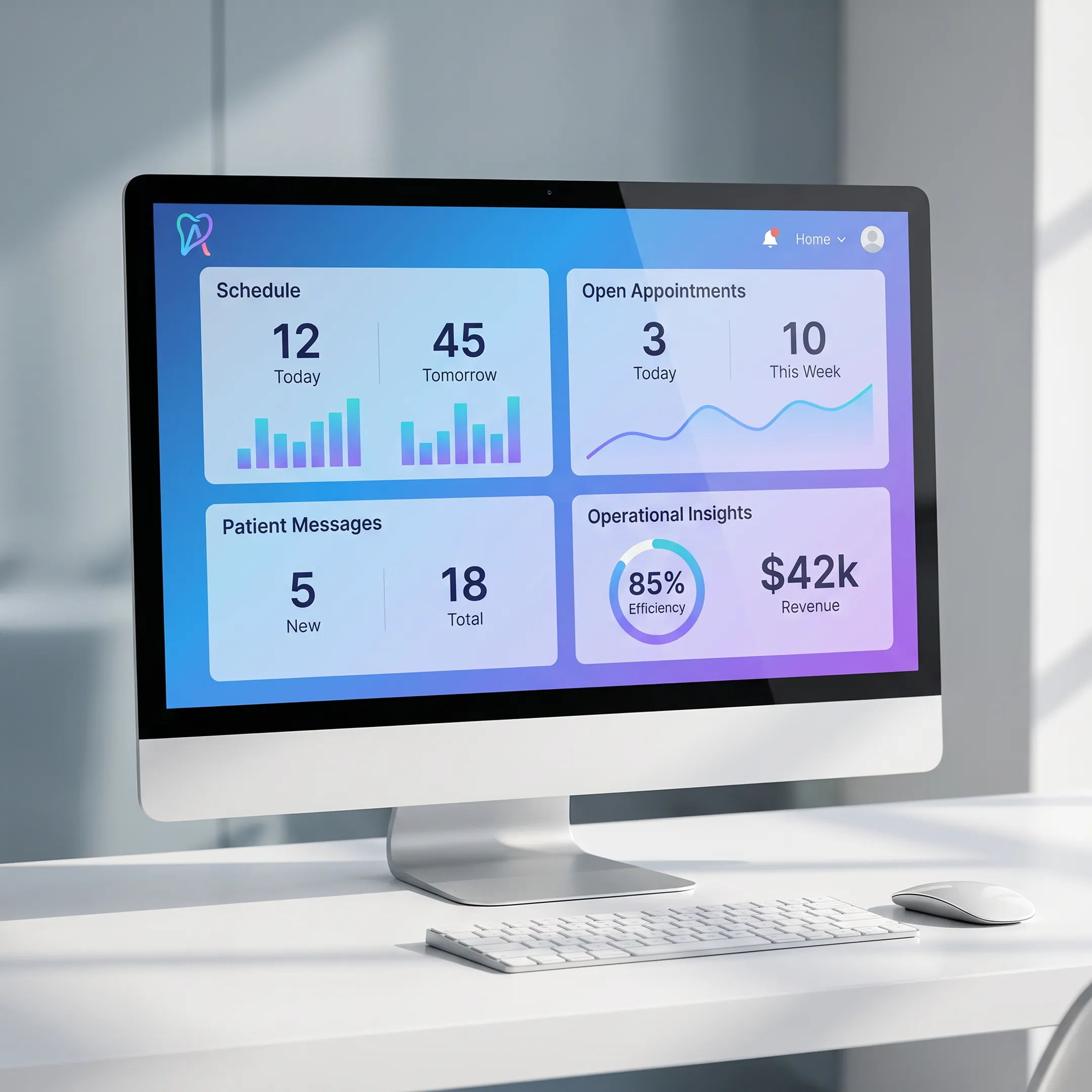 Dental scheduling dashboard showing appointments and patient communication activity