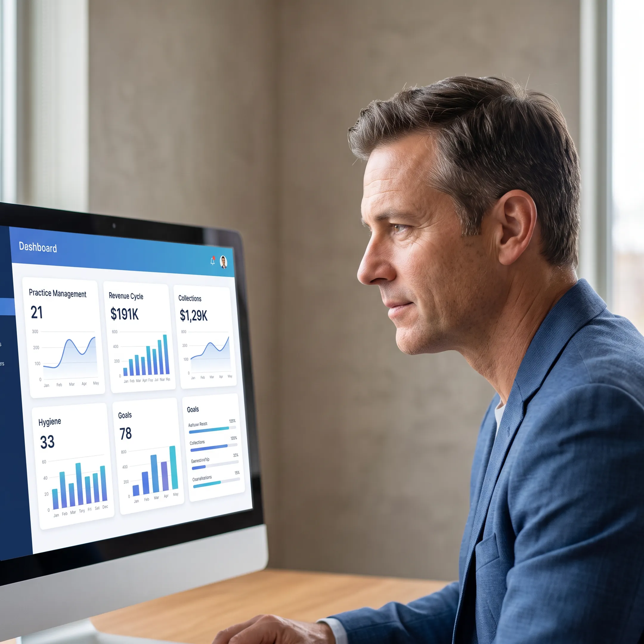 Dental operations leader viewing connected practice analytics