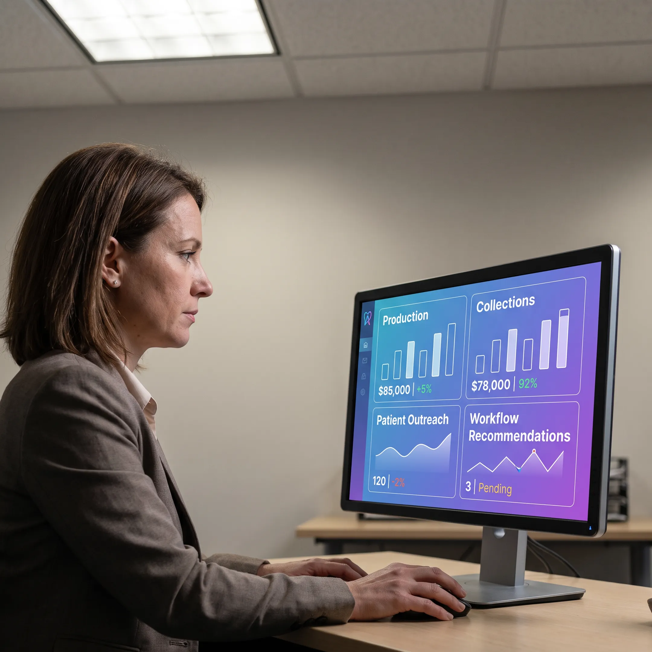 Dental manager using connected revenue cycle analytics and workflow insights