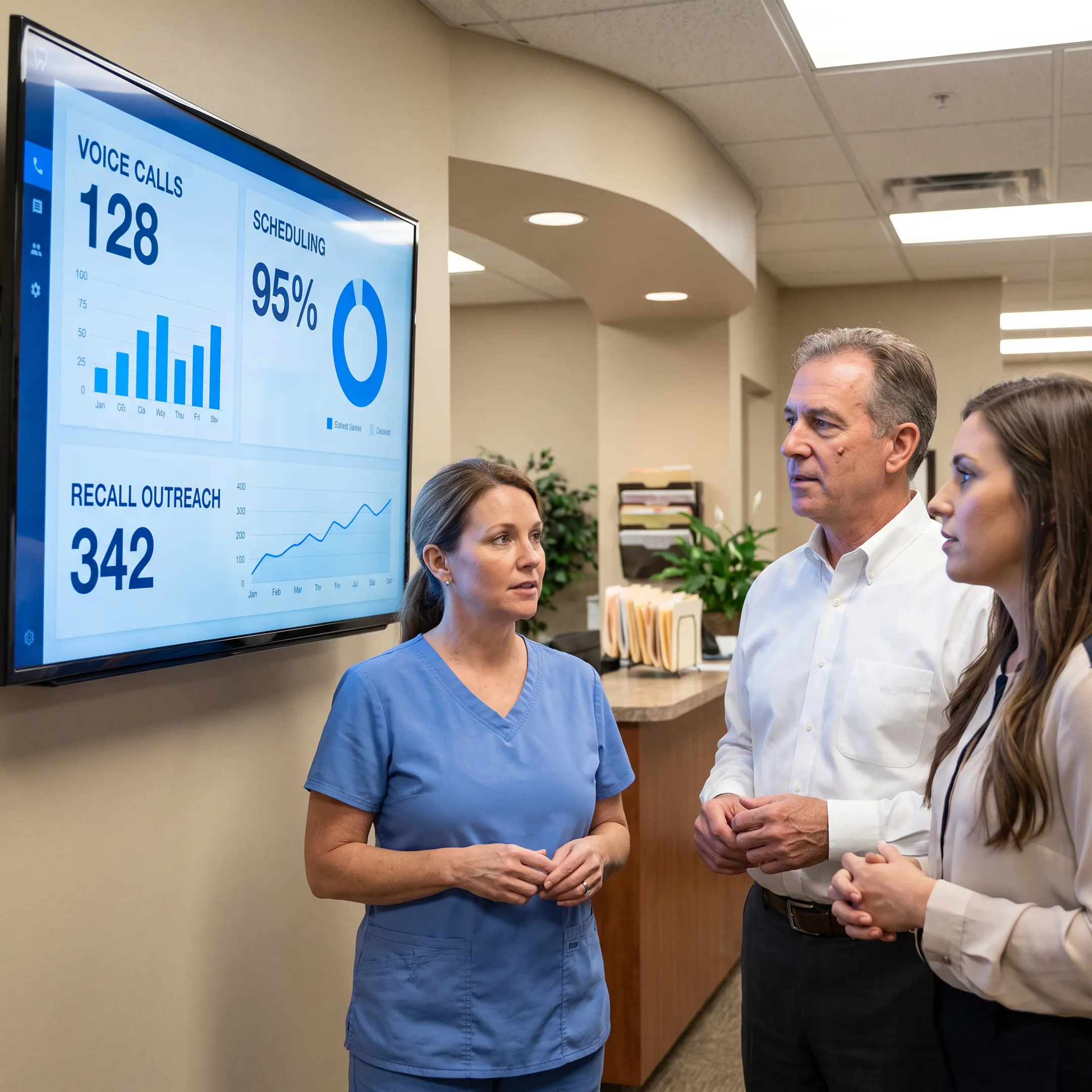 Dental team using connected AI voice and scheduling tools to manage patient communication