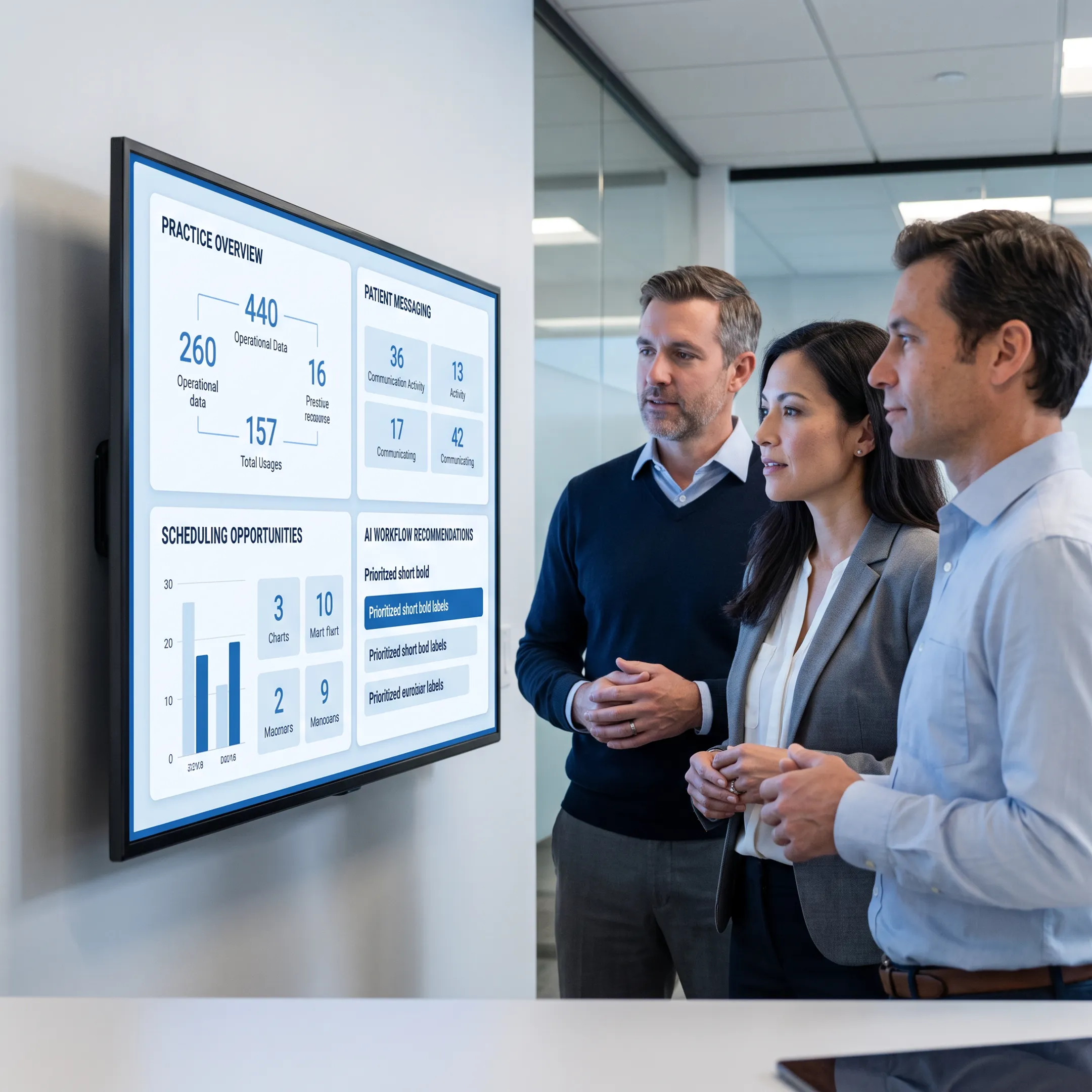 Dental team reviewing connected AI operations platform