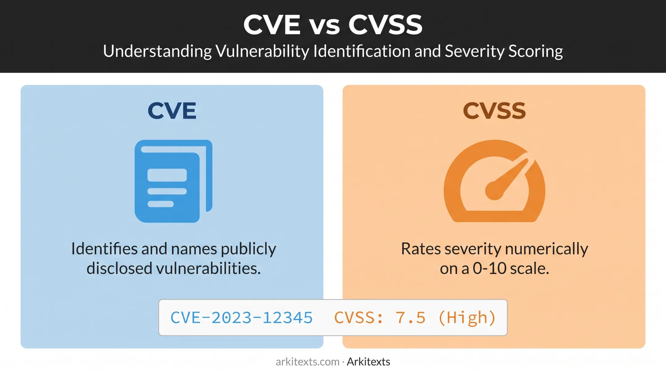 CVE versus CVSS comparison showing vulnerability identification and severity scoring