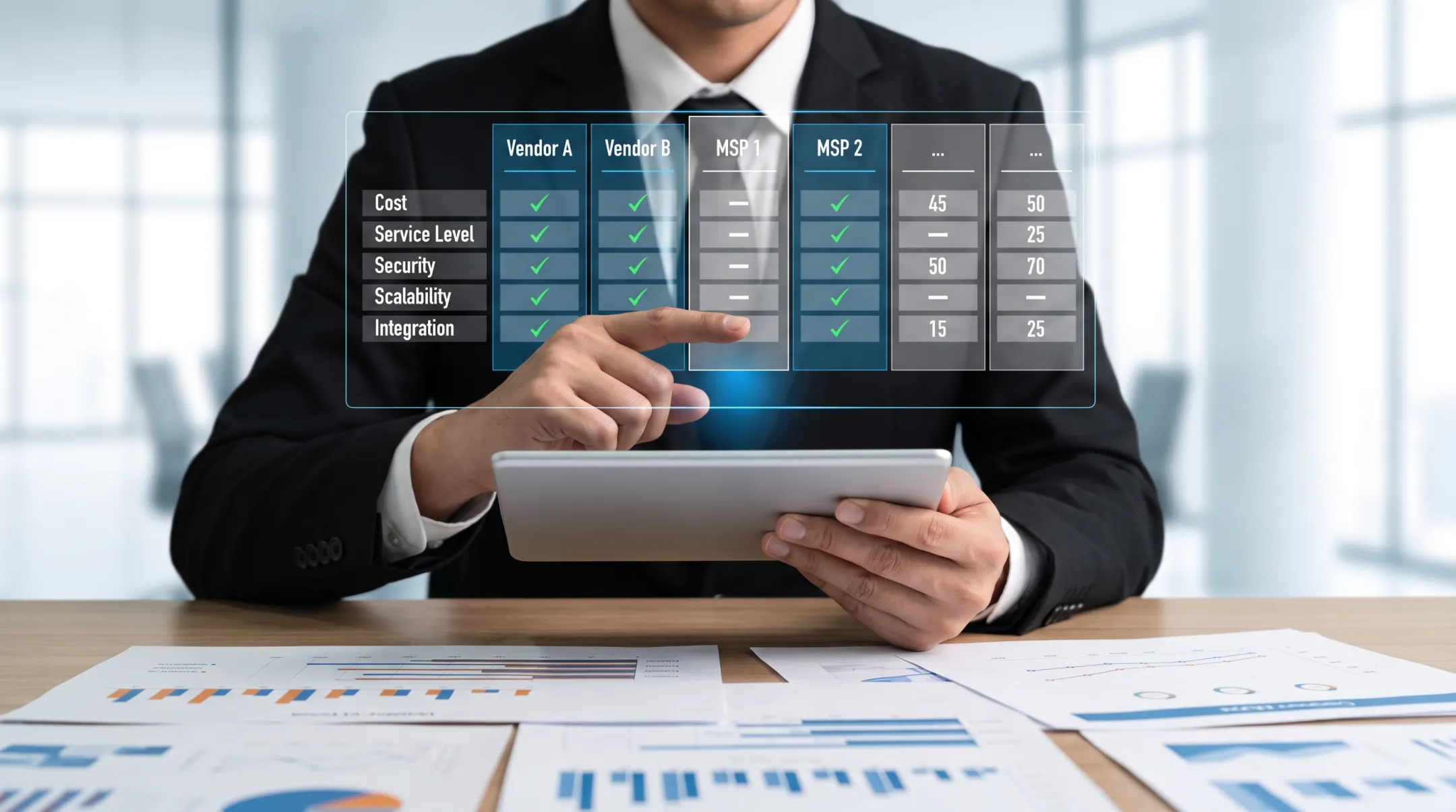 Vendor-neutral network assessment advisor comparing MSP options for client