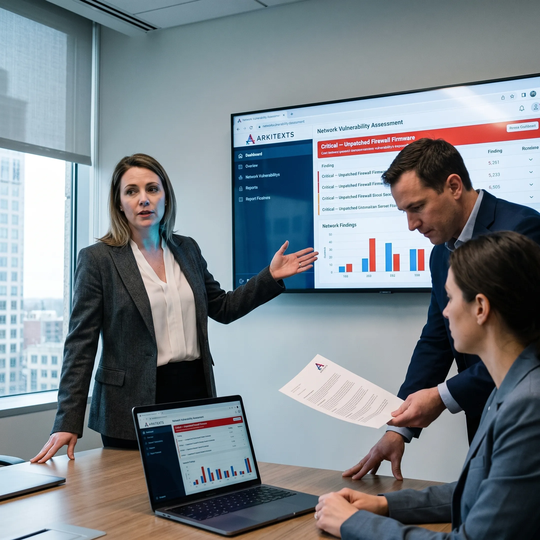 Advisor explaining cybersecurity assessment findings