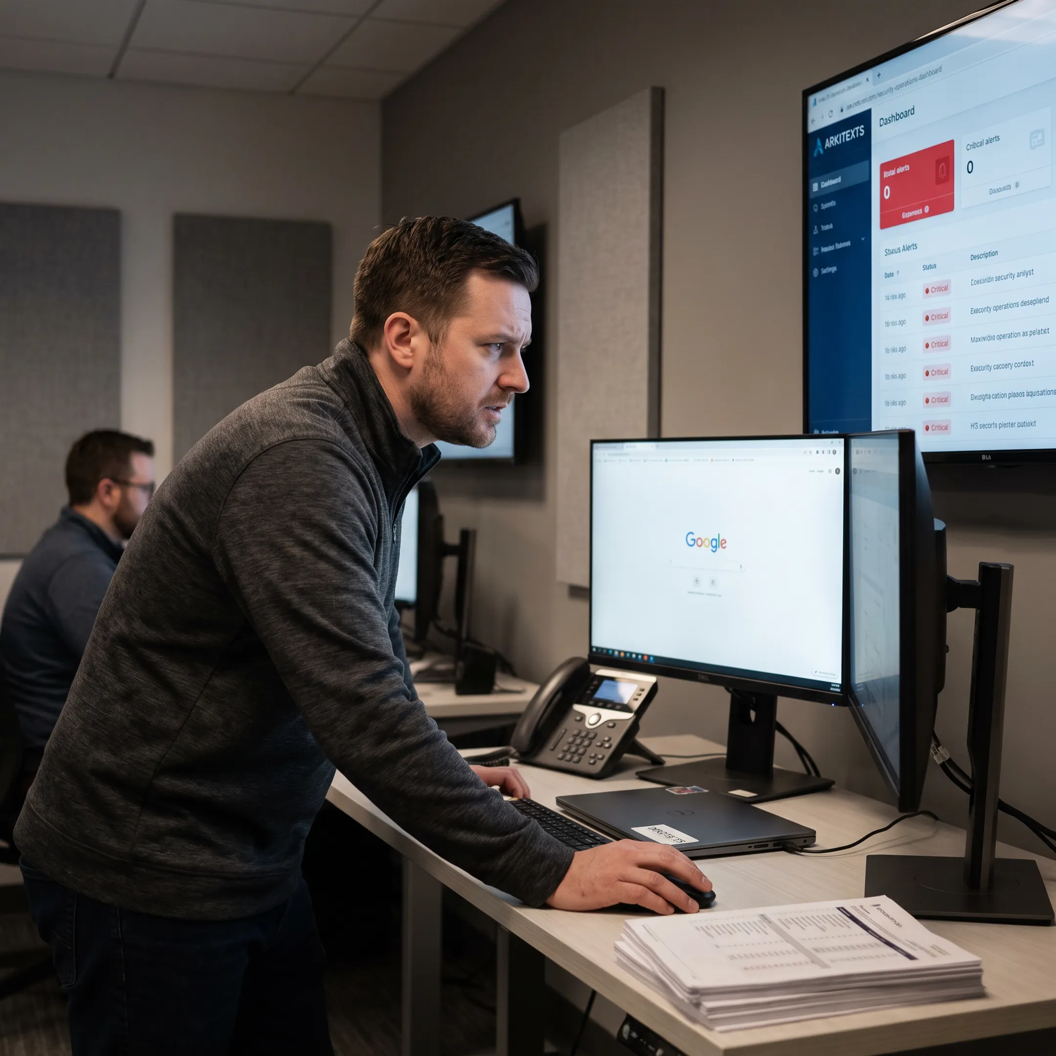 Analyst reviewing network security alerts