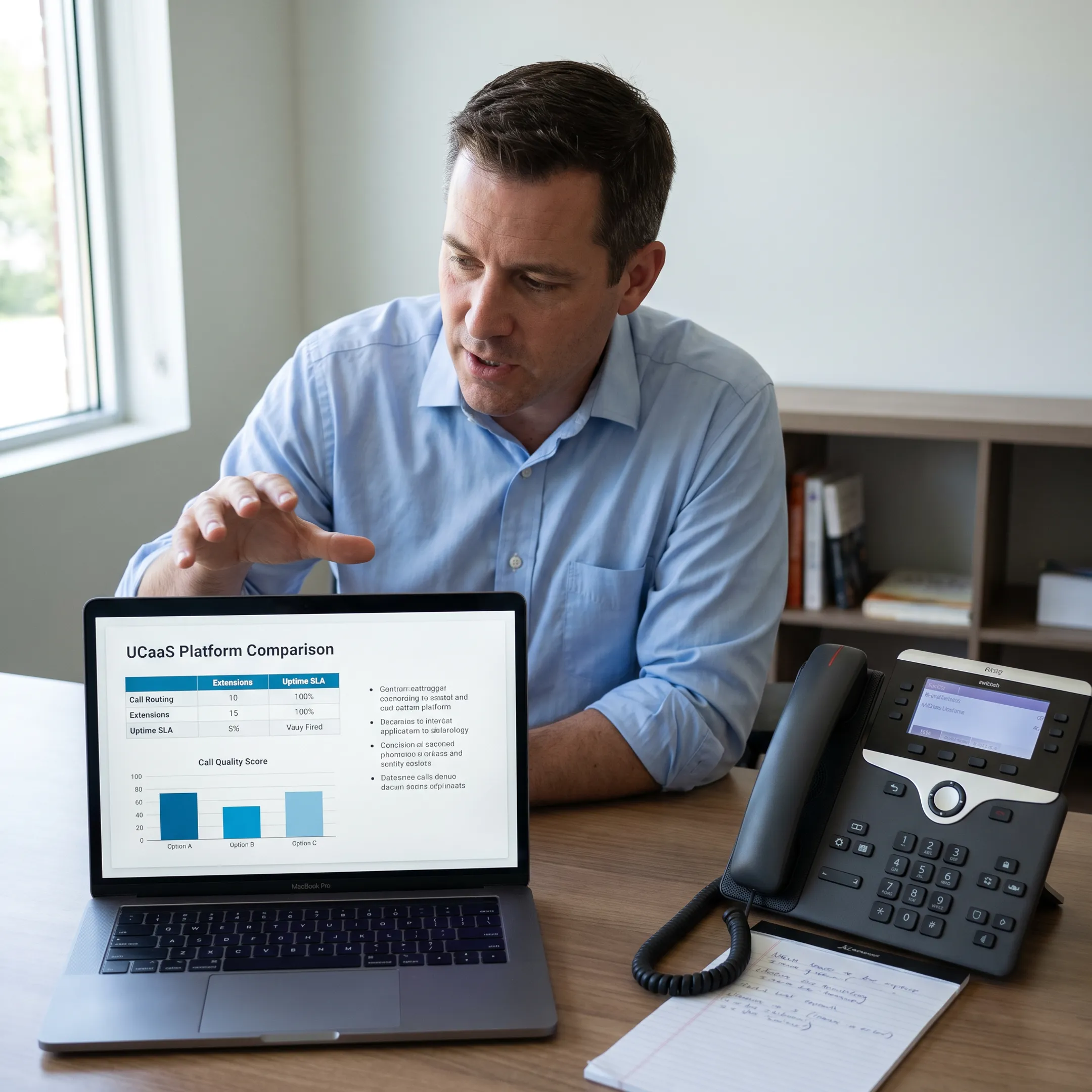 Advisor reviewing VoIP options with a business owner