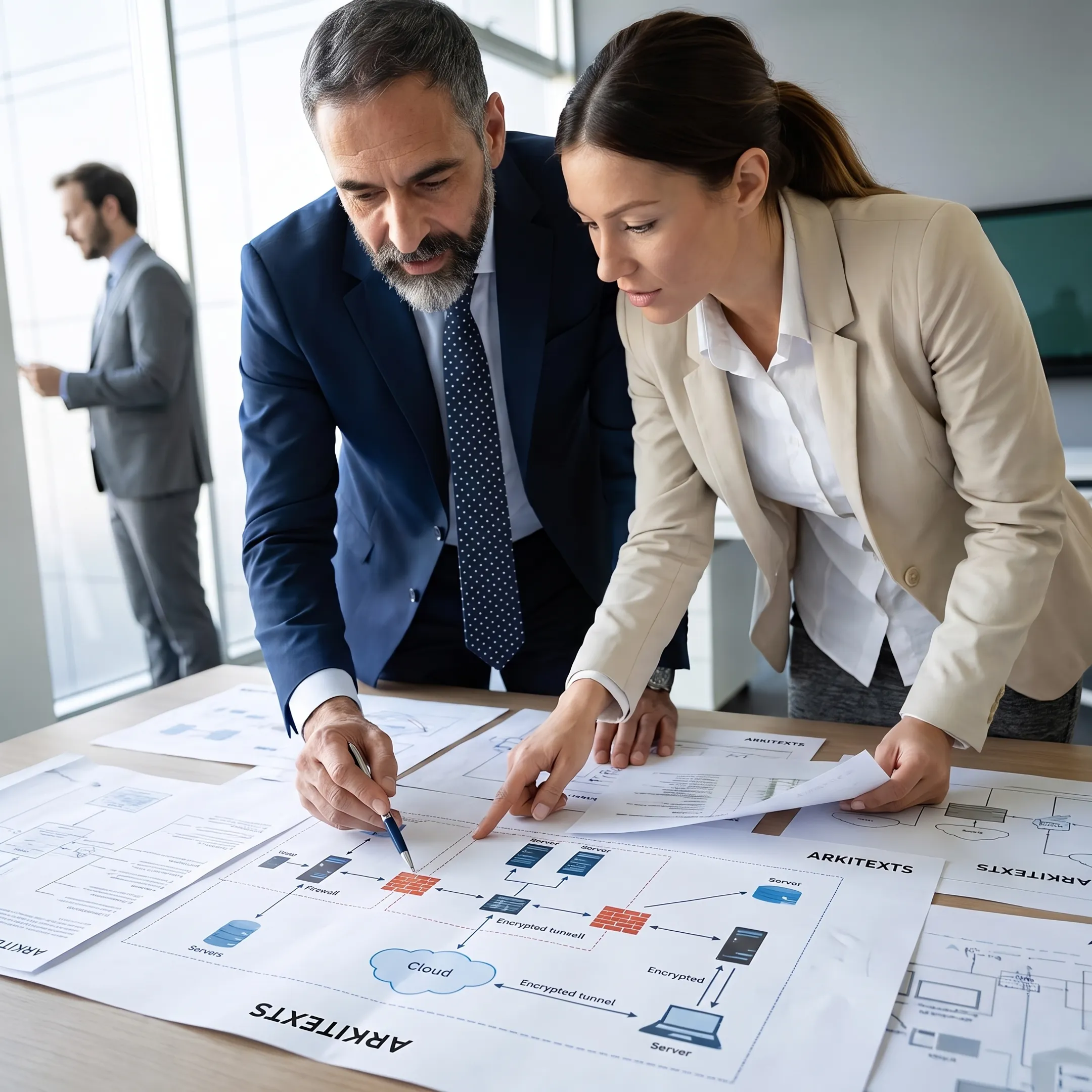 Consultant and business leader reviewing IT infrastructure